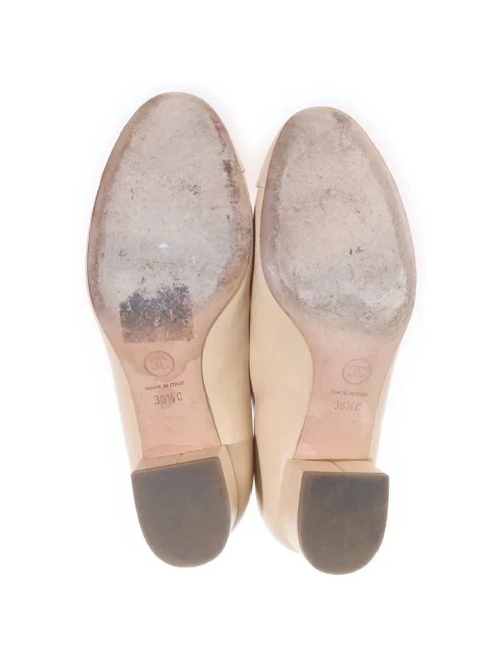 Chanel CC Logo Camellia Leather Pumps Beige Heel
